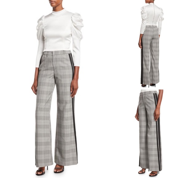 Alice + Olivia Bo Side Stripe Wide Leg Plaid Pants Size Large